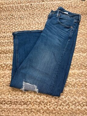 Old Navy Dark Blue Wide Leg Jeans with Distressed Hem